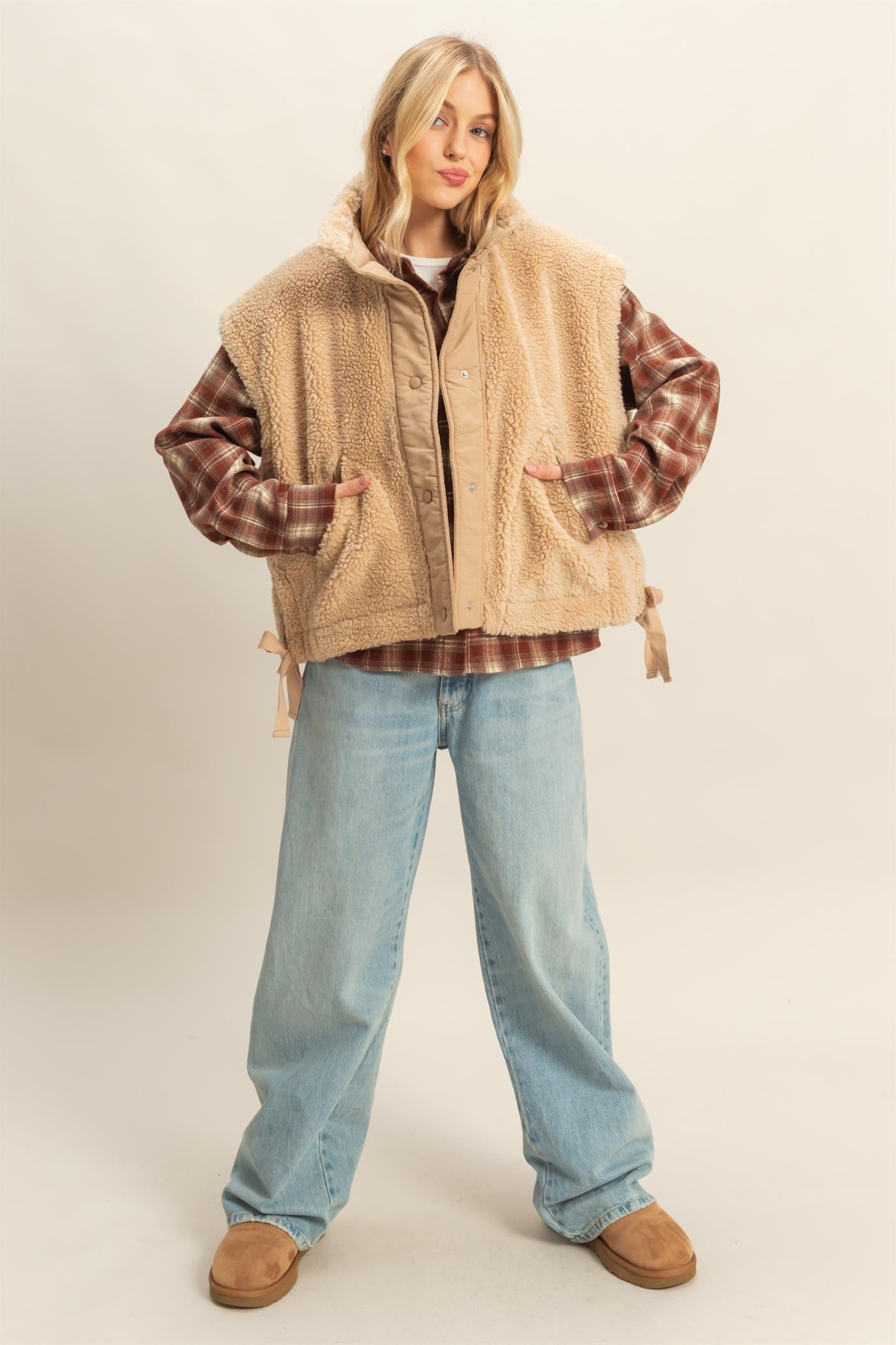 Shelby Sherpa Vest With Tie Detail (Small to Large)