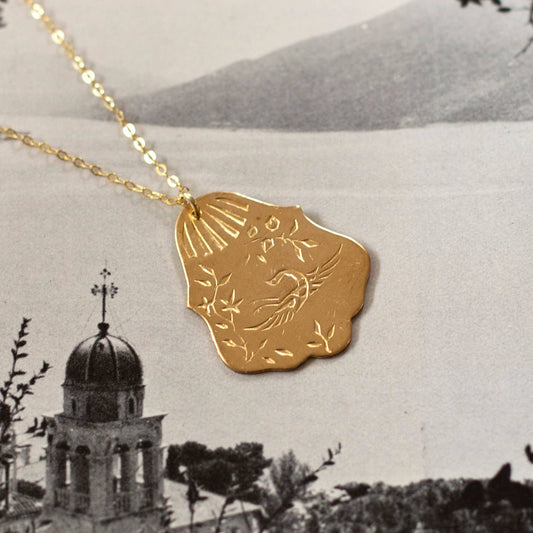 Vintage Brass Bird Pendant Necklace