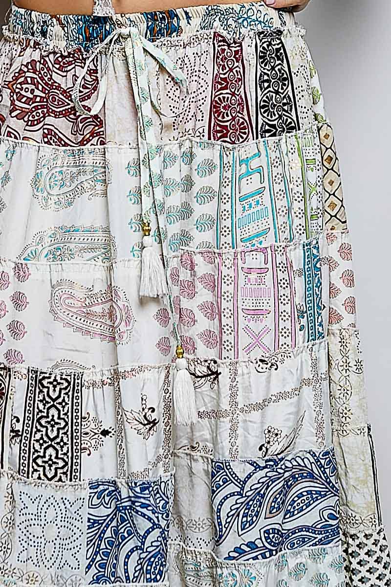 Assorted Print Boho Ruffle Wide Flare Skirt