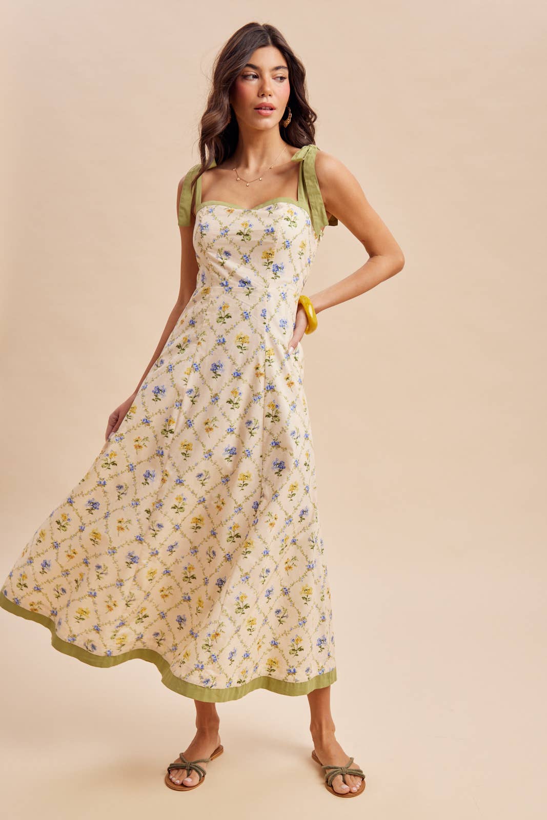 CONTRAST FLORAL MAXI DRESS