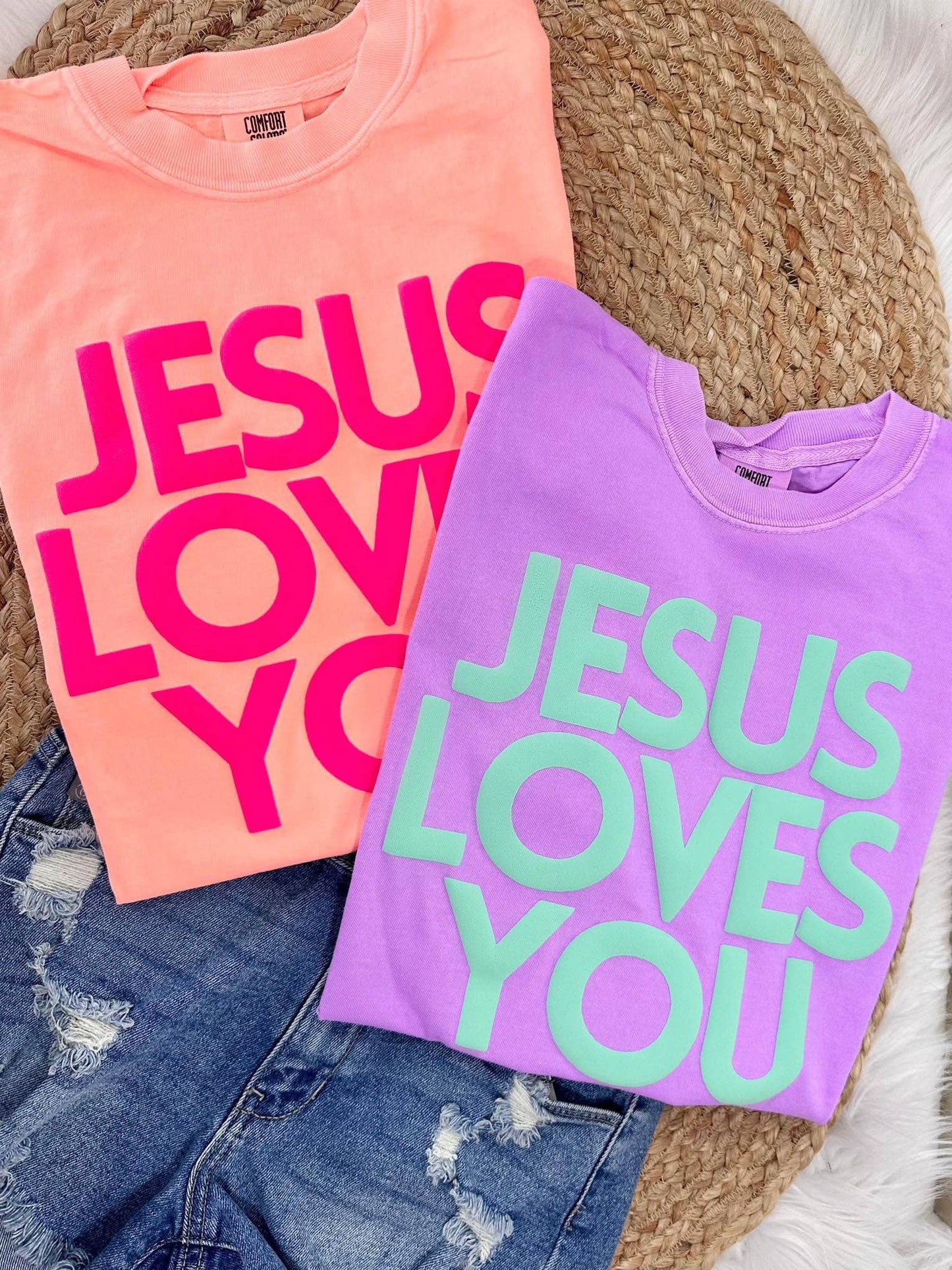 Jesus Loves You Simple Block Puff Tee (2 Color Options)