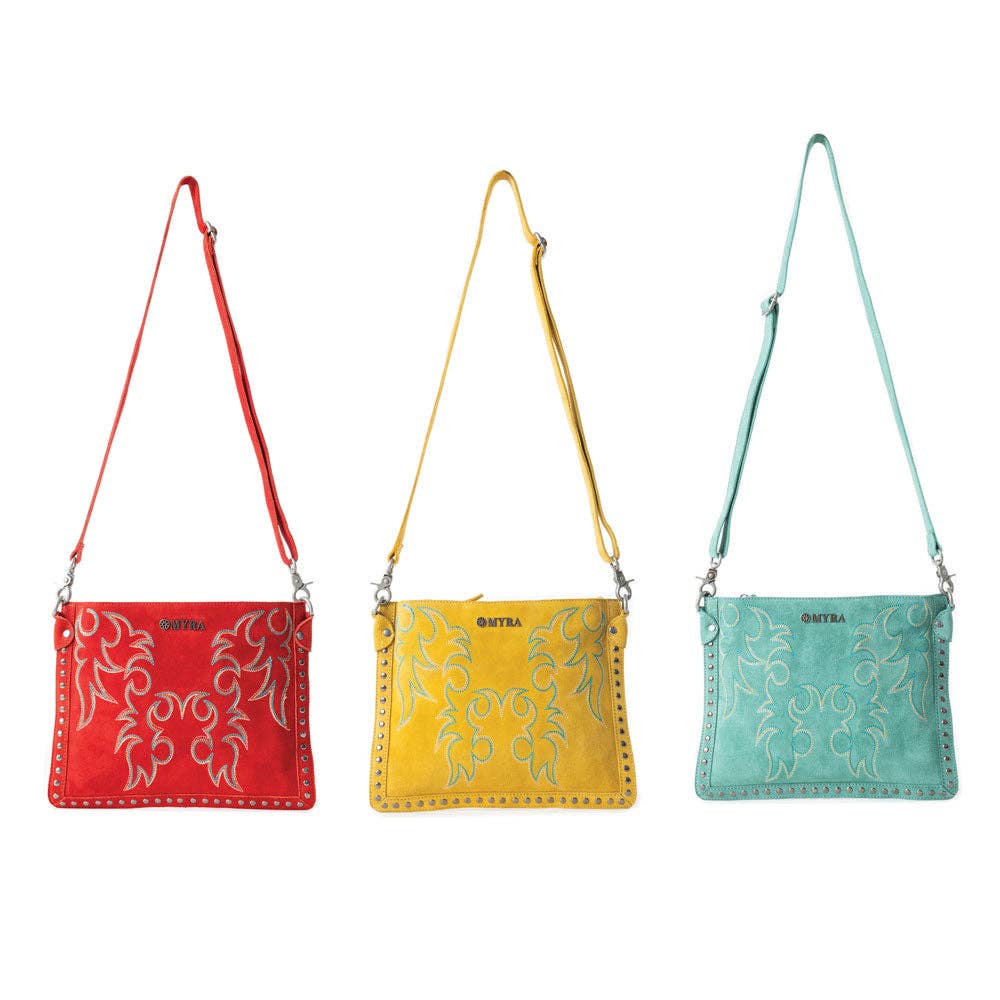 Texas Rose Western Embroidered Leather Bag in Turquoise