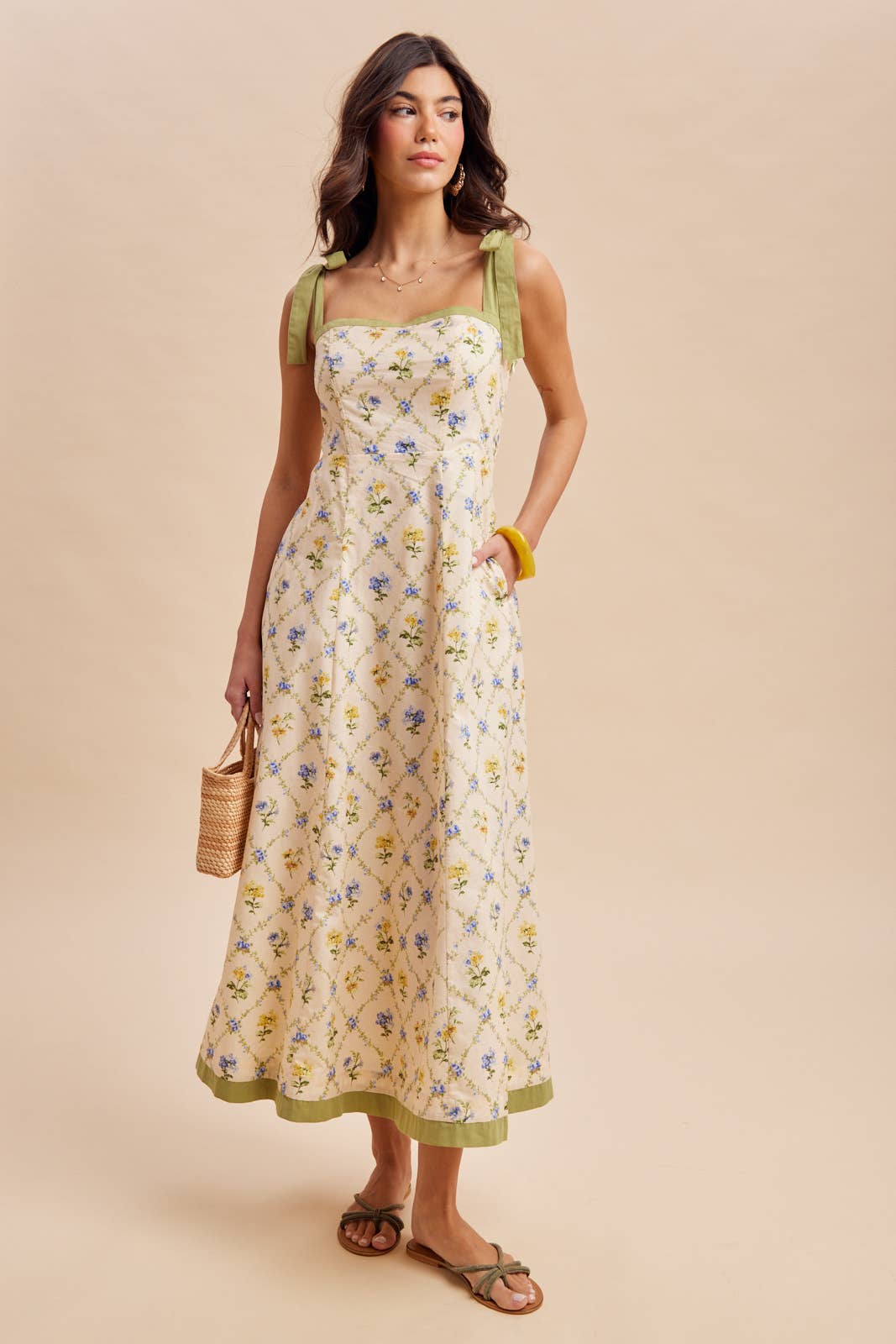 CONTRAST FLORAL MAXI DRESS