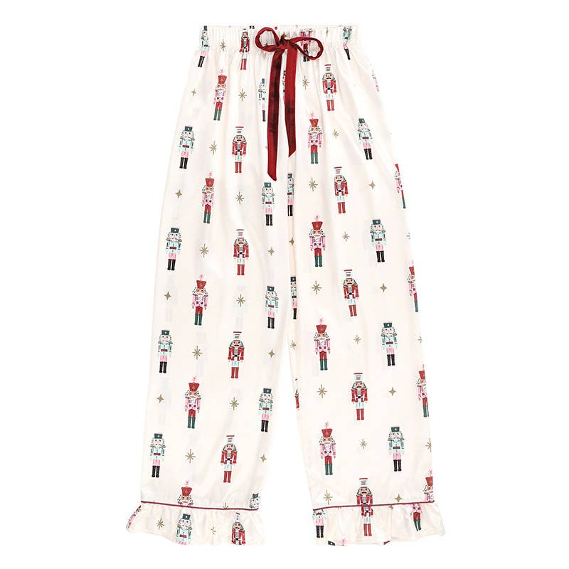 Ruffled PJ Set with Velvet Tie - Ivory + Nutcrackers