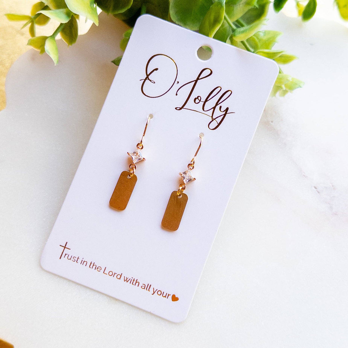 Dainty Gold Crystal Bar Drop Earrings “Elsie”