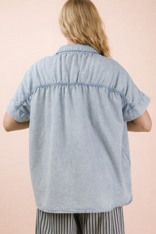 Country Breeze Chambray Button Front Top