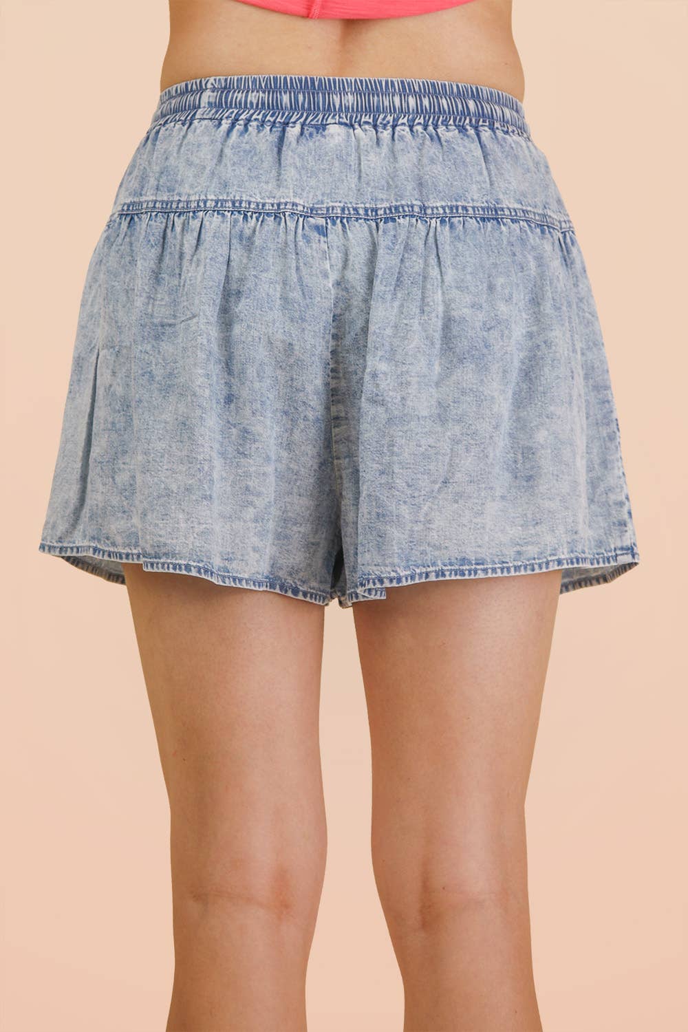 Westbound Washed Chambray Button Down Flare Shorts