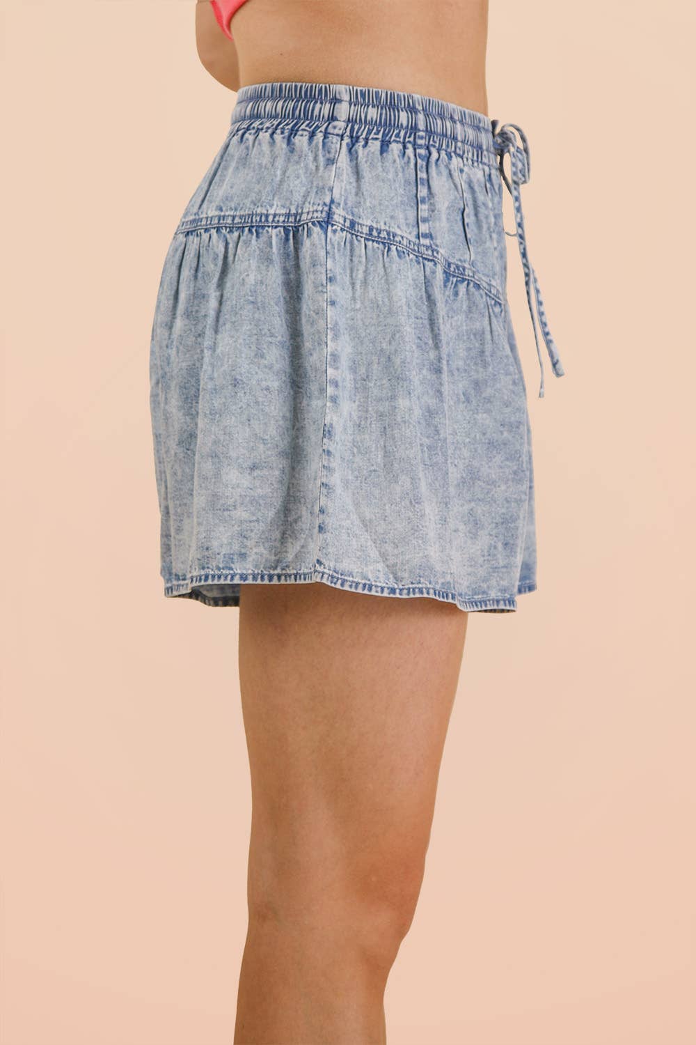 Westbound Washed Chambray Button Down Flare Shorts