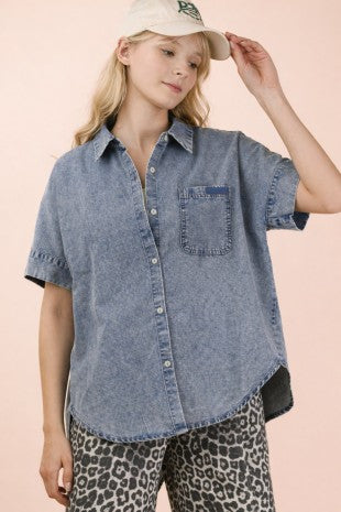 Country Breeze Chambray Button Front Top