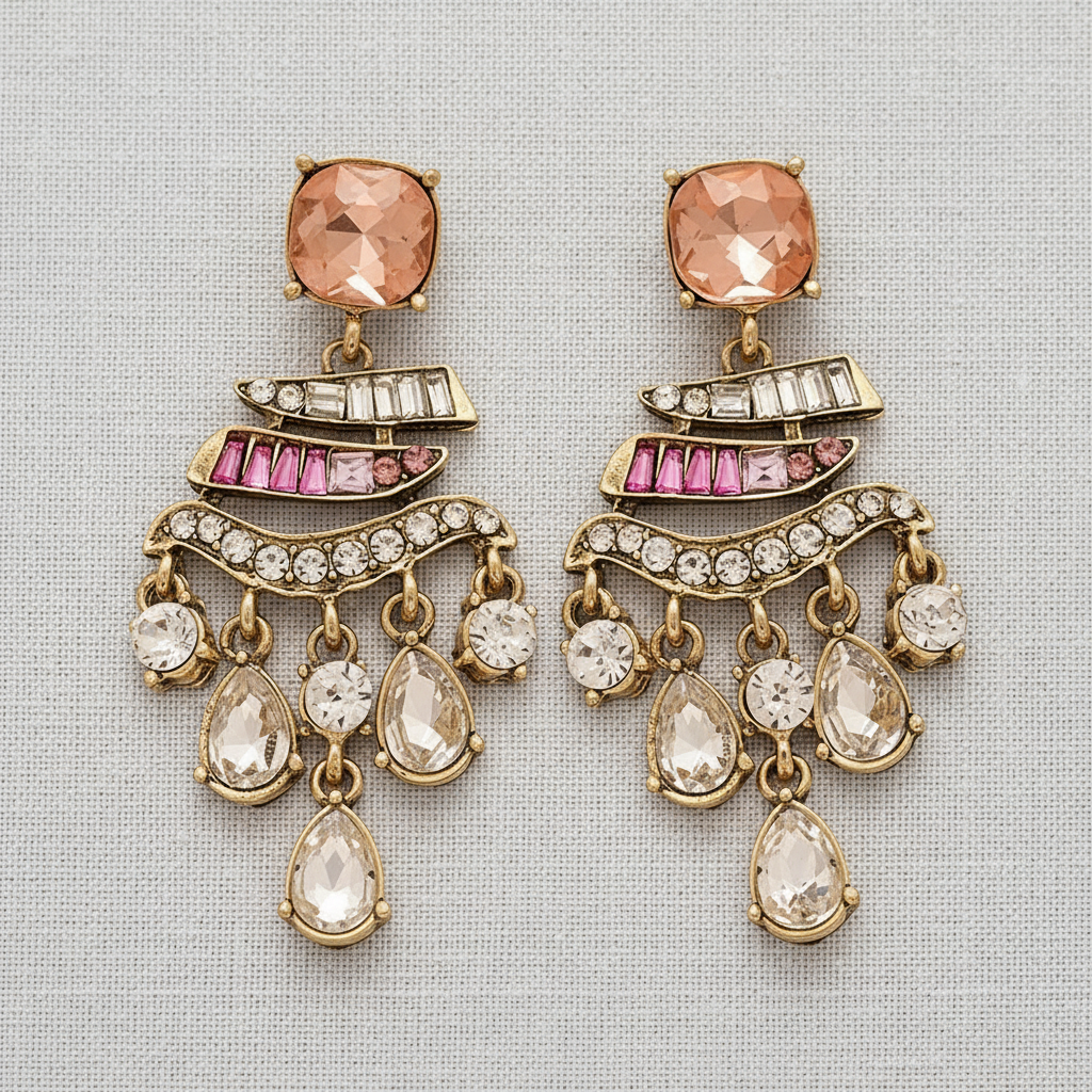 Vintage Rhinestone Teardrop Silver Earrings