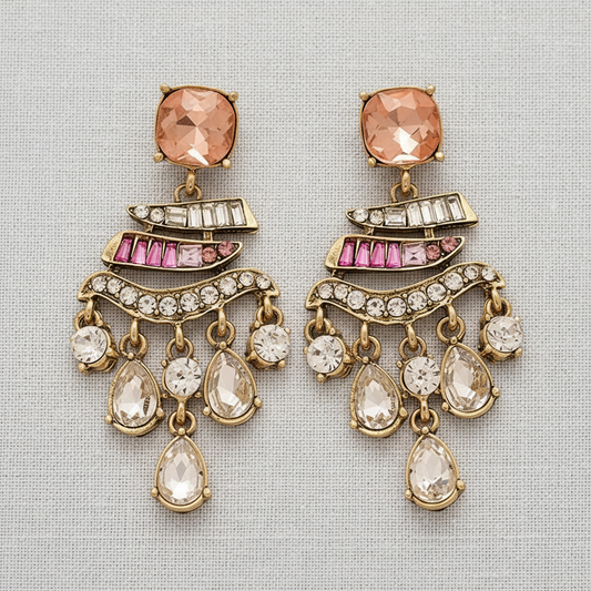 Vintage Rhinestone Teardrop Silver Earrings