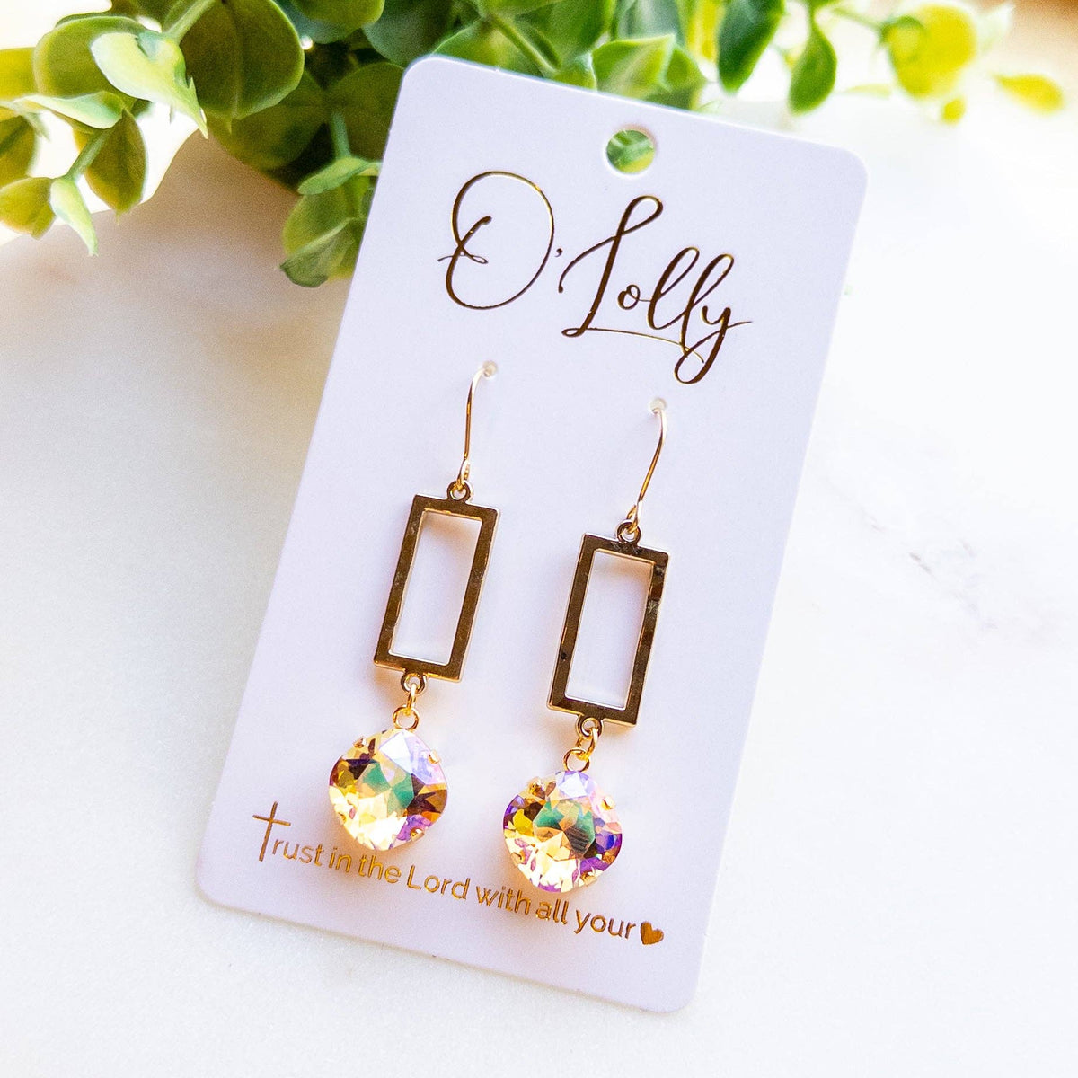 Gold Geometric Crystal Drop Earrings “Havana”