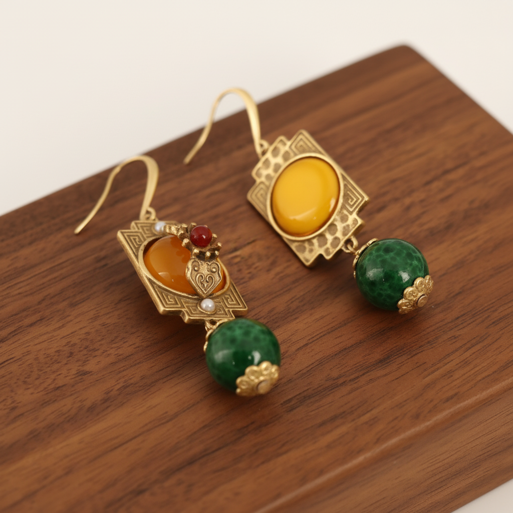 Vintage-Inspired Gold-Plated Natural Stone Drop Earrings