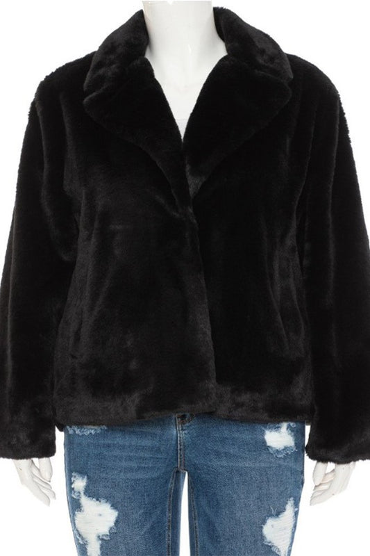 Plus Size Black Faux Fur Jacket (1X to 3X)