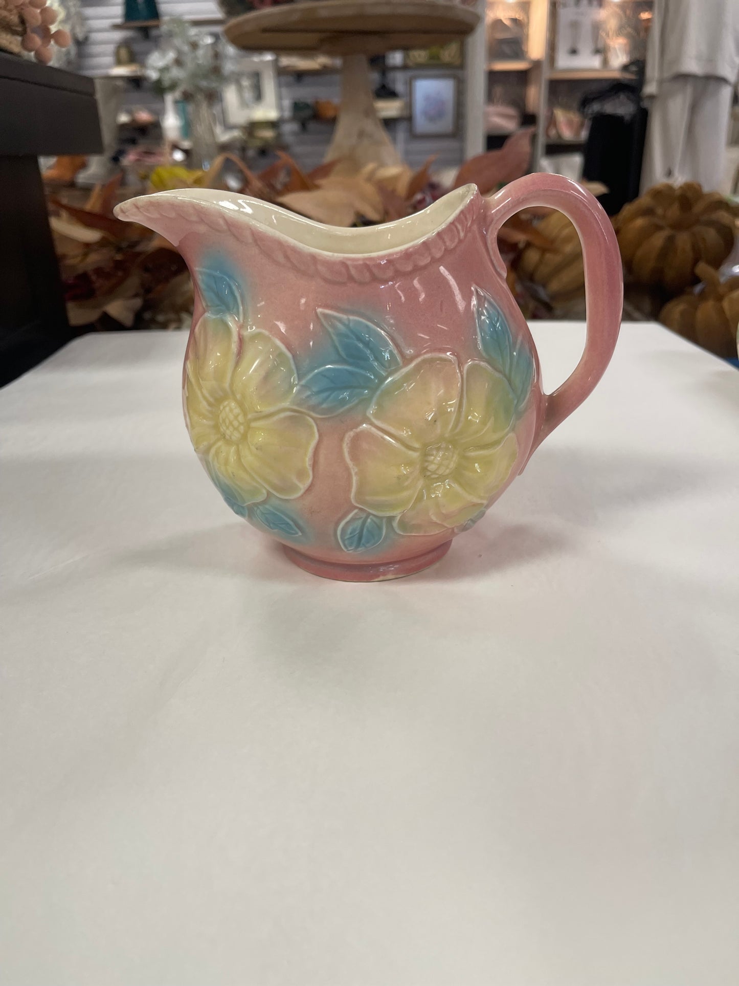 VTG Hull Pottery #52~2408 Pitcher Jug Pink Dogwood Pink Flower Made In USA 5.5"