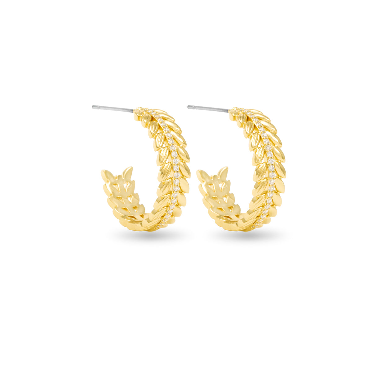 Gold Kylie Polished Feather Hoop with CZ Earrings