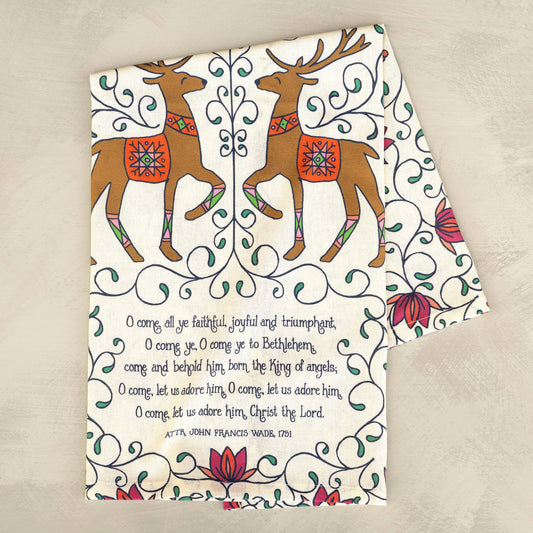 O Come All Ye Christmas Tea Towel - full color
