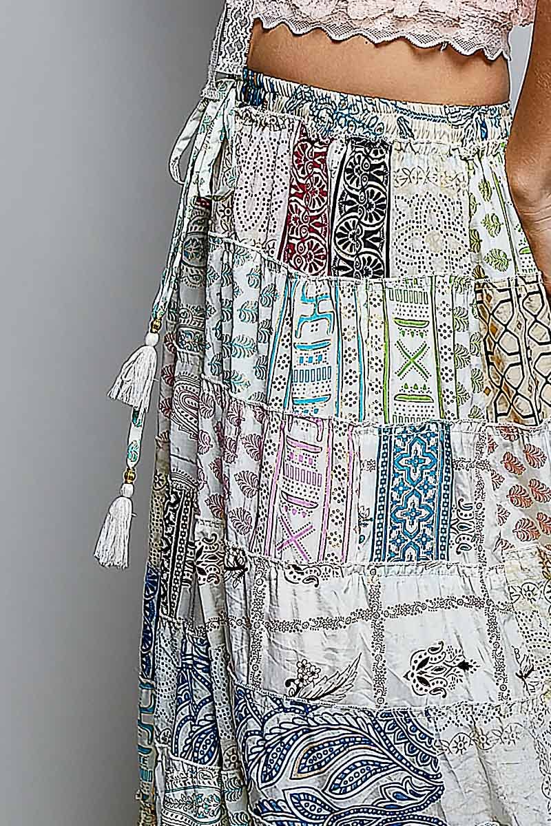 Assorted Print Boho Ruffle Wide Flare Skirt