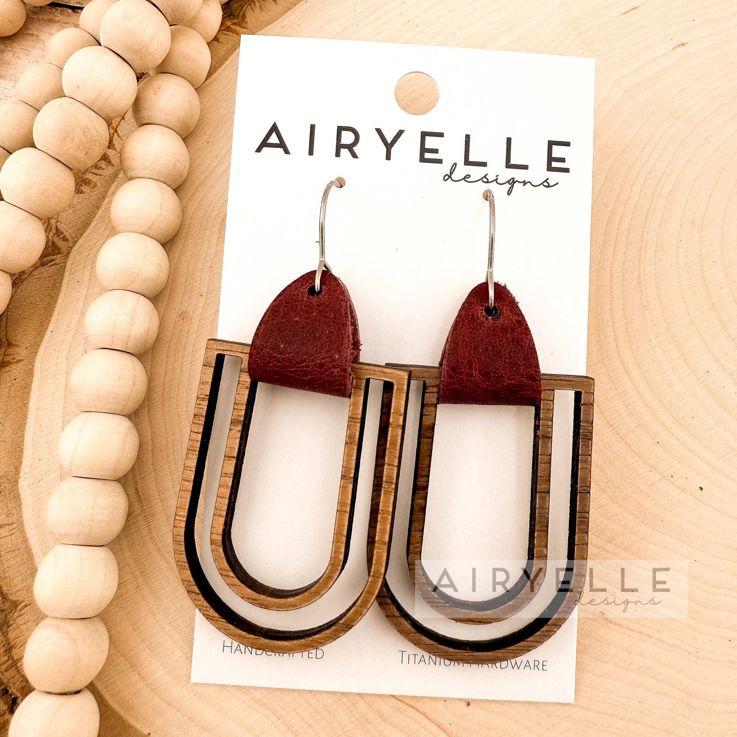 Urban Outline Wood + Leather Arch Earrings