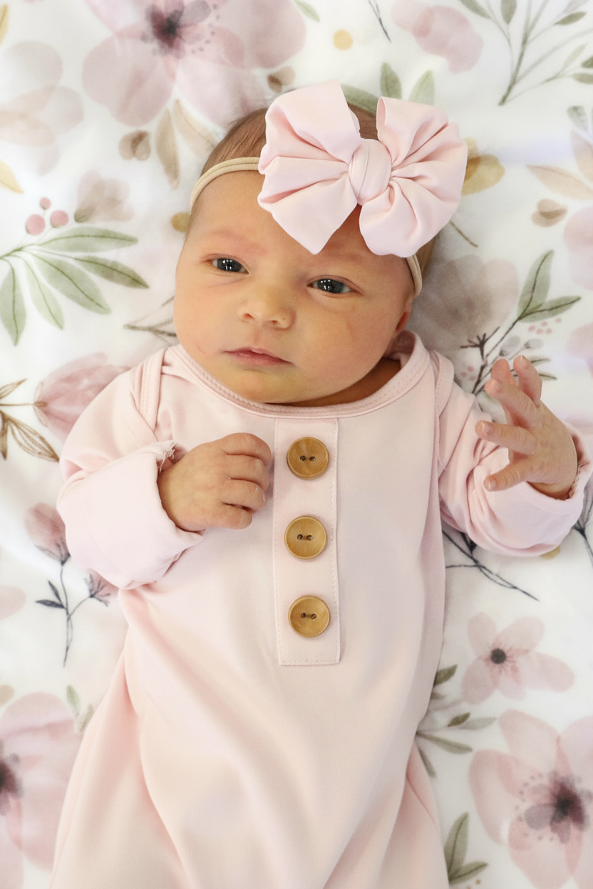 Bamboo Baby Knot Gown & Hat | Solid Blush