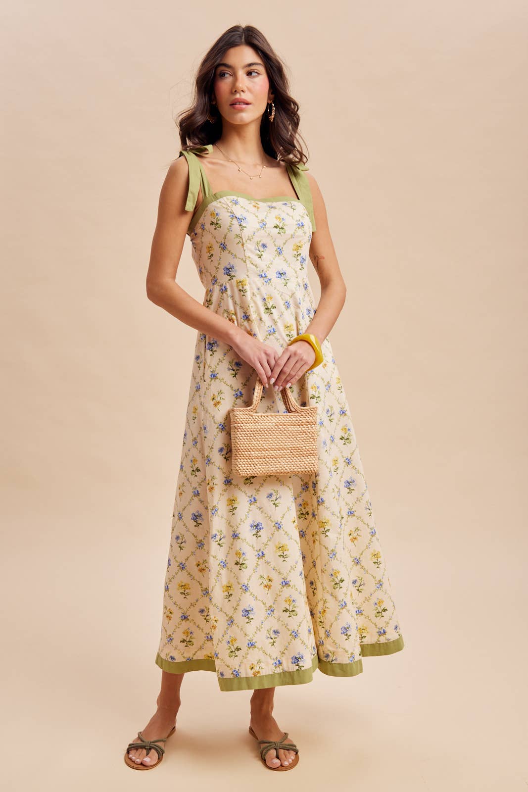 CONTRAST FLORAL MAXI DRESS