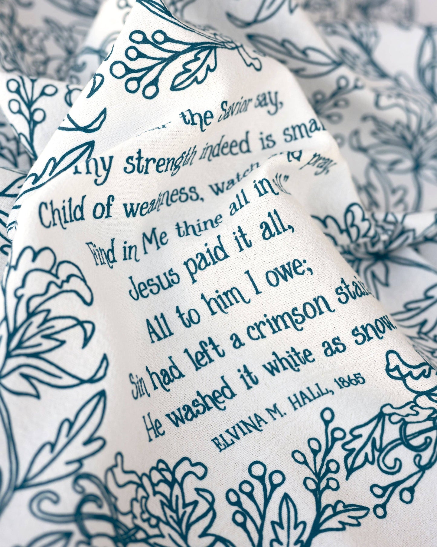 Jesus Paid It All Hymn Tea Towel - Blue