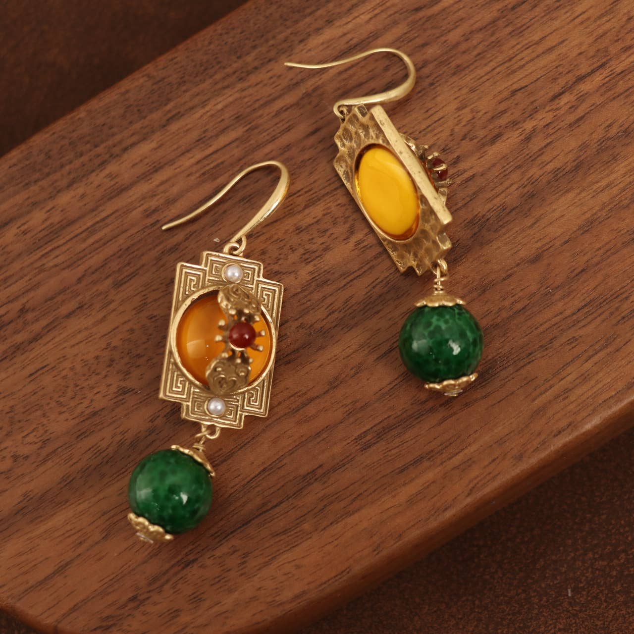Vintage-Inspired Gold-Plated Natural Stone Drop Earrings