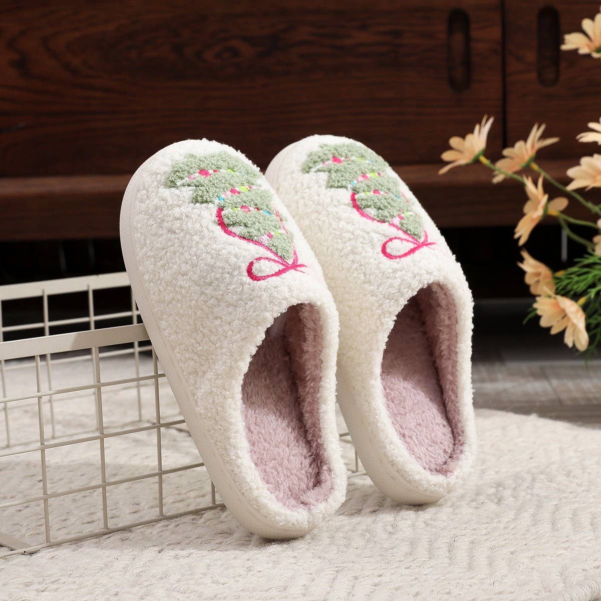 Cozy Christmas Bow Slippers