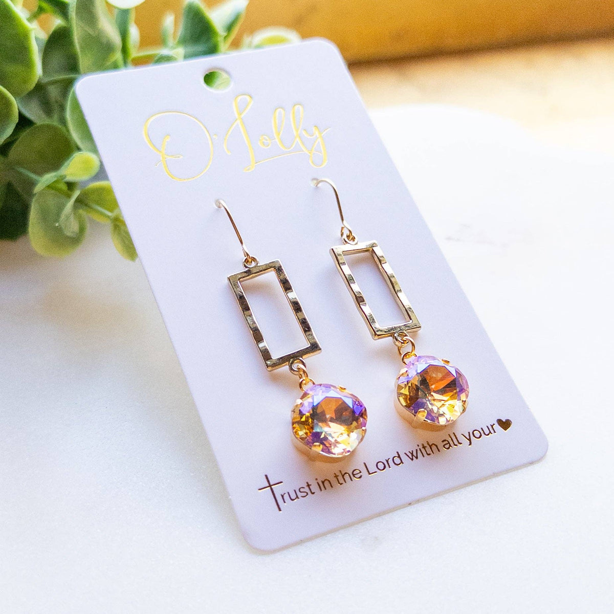 Gold Geometric Crystal Drop Earrings “Havana”