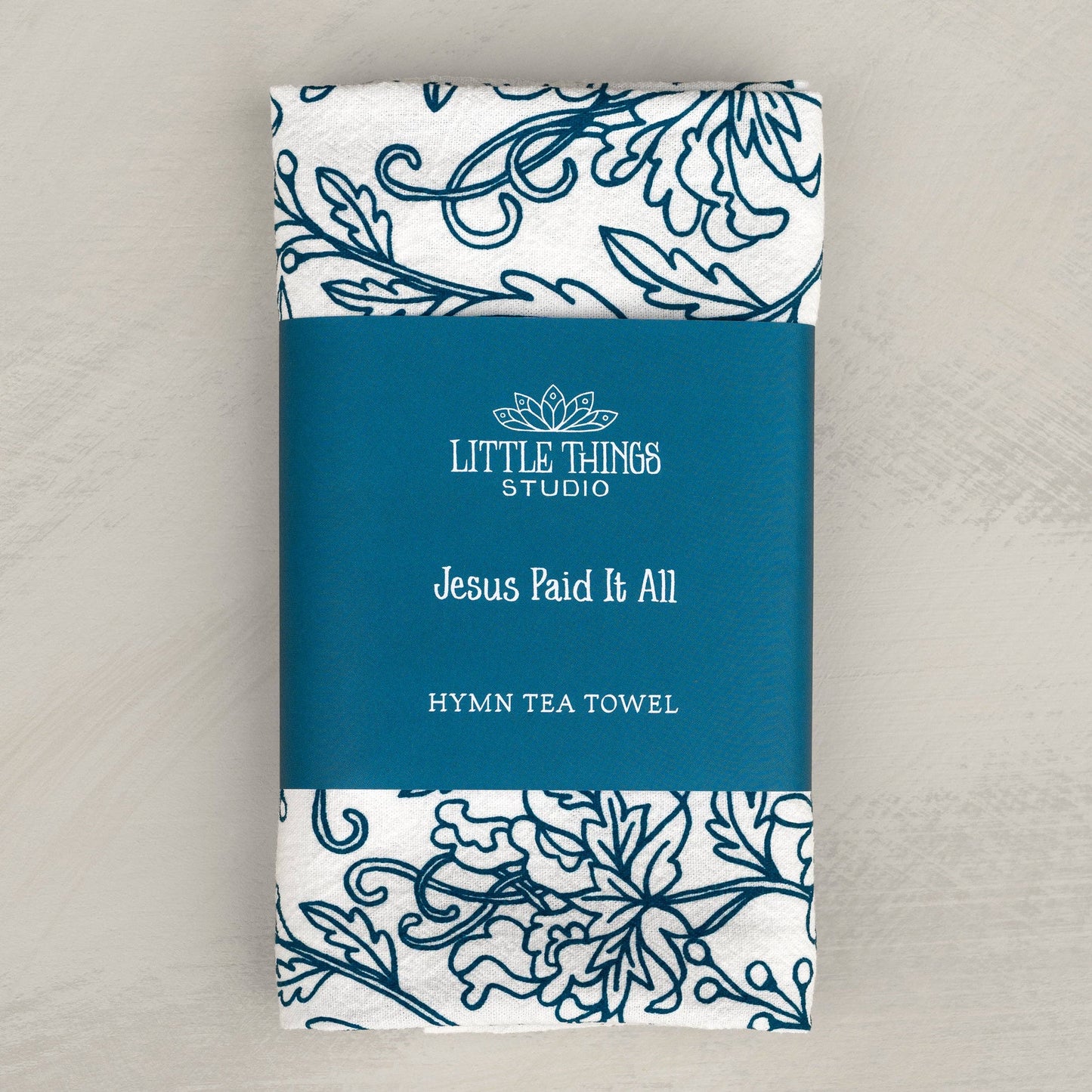 Jesus Paid It All Hymn Tea Towel - Blue
