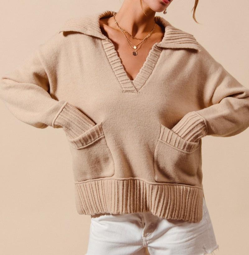 The Jenny Wide Collar Pullover Sweater with Pockets (Small to Large)