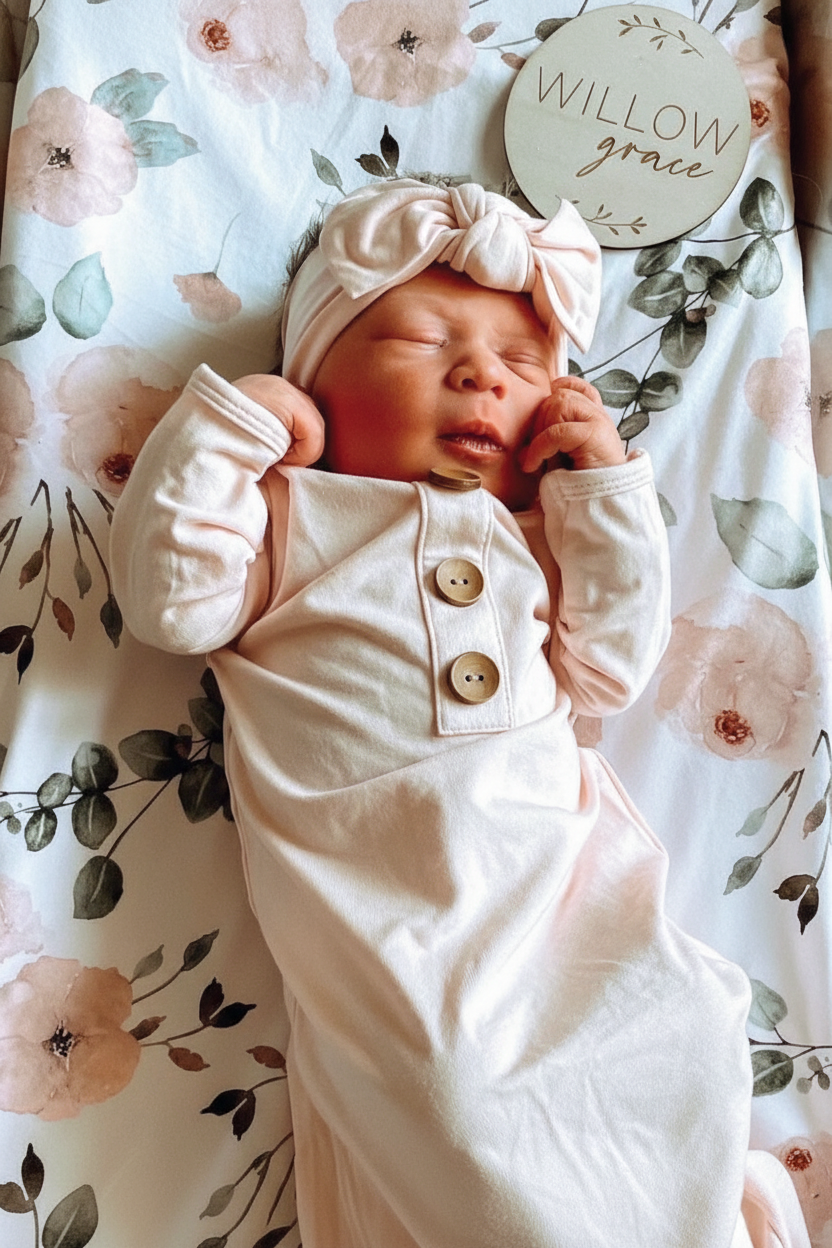 Bamboo Baby Knot Gown & Hat | Solid Blush