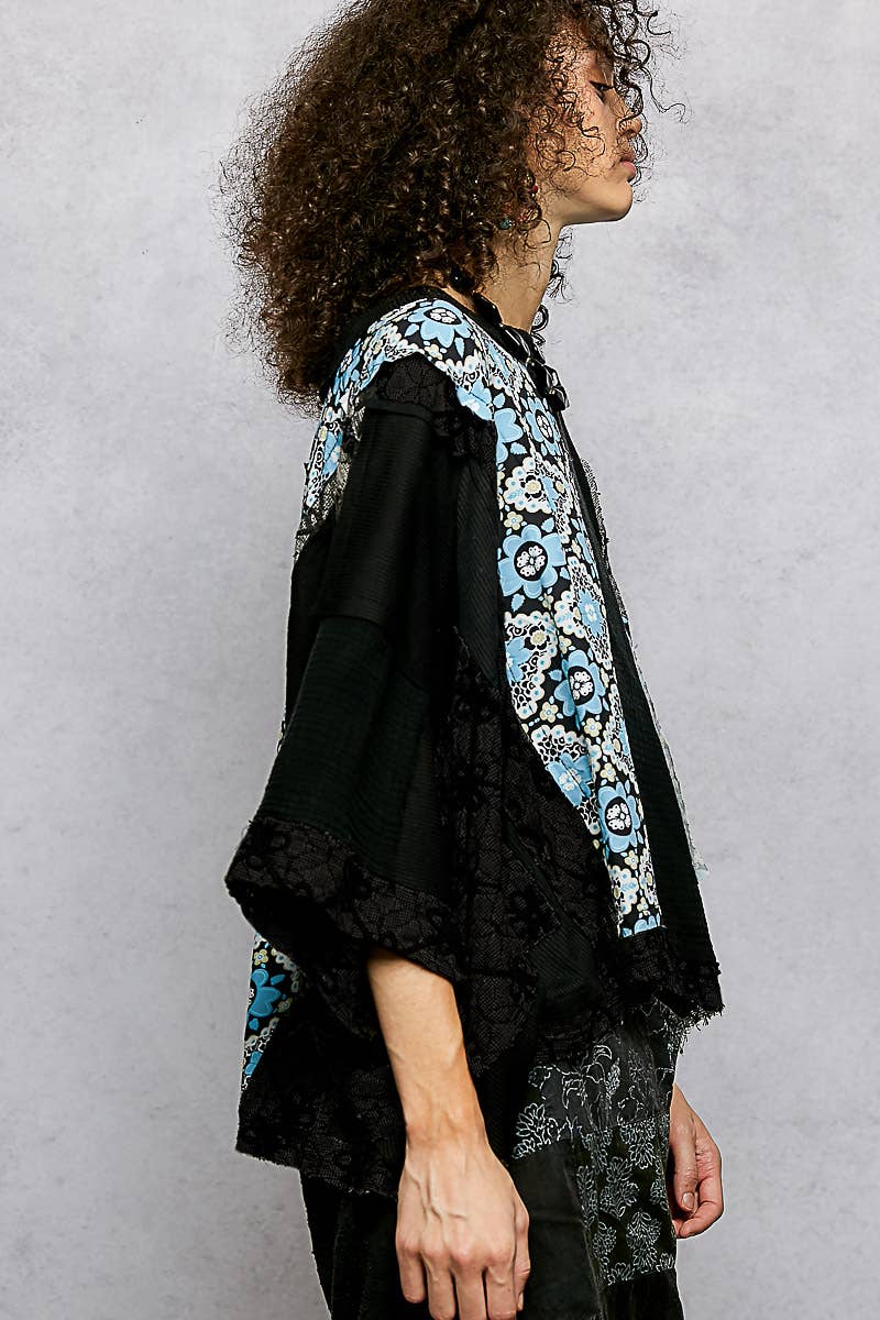 Round Neck Double Gauze Floral Woven Top