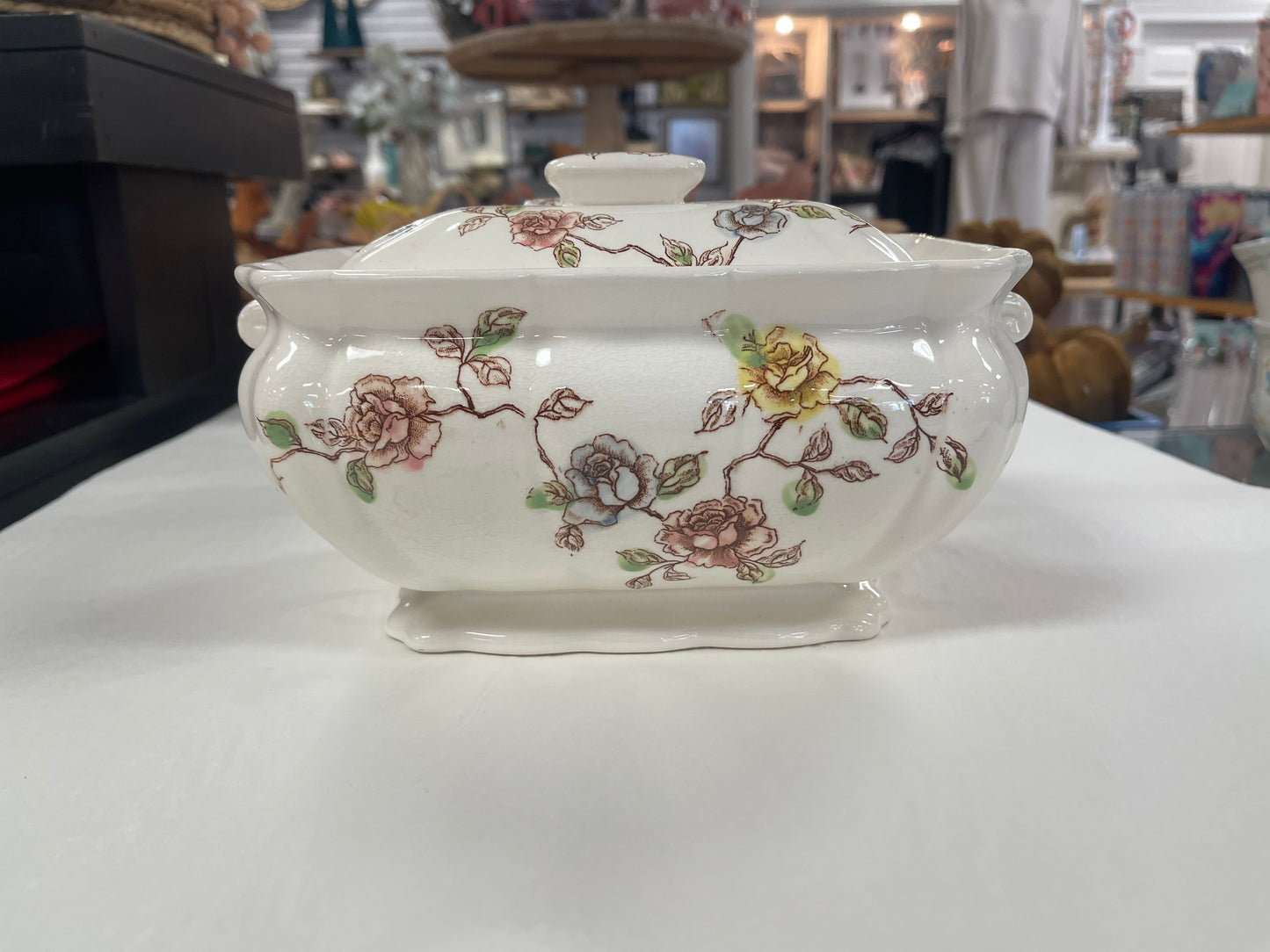 Transferware Tureen Covered Rose, Yellow/Pink Pattern TILSO Japan 53/211 Spoon