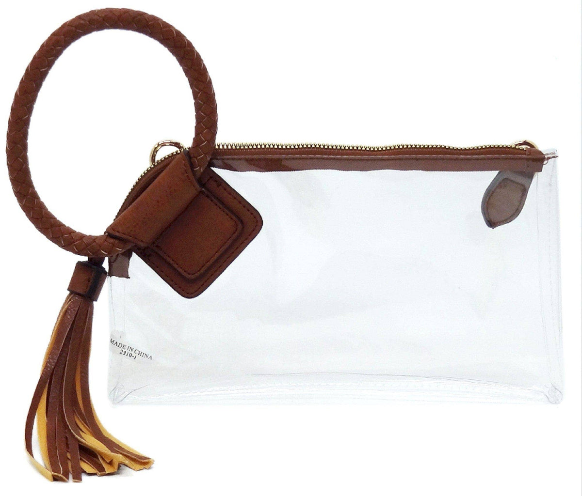 AD205T See Through Clear Cuff Handle Tassel Wristlet Crossbody