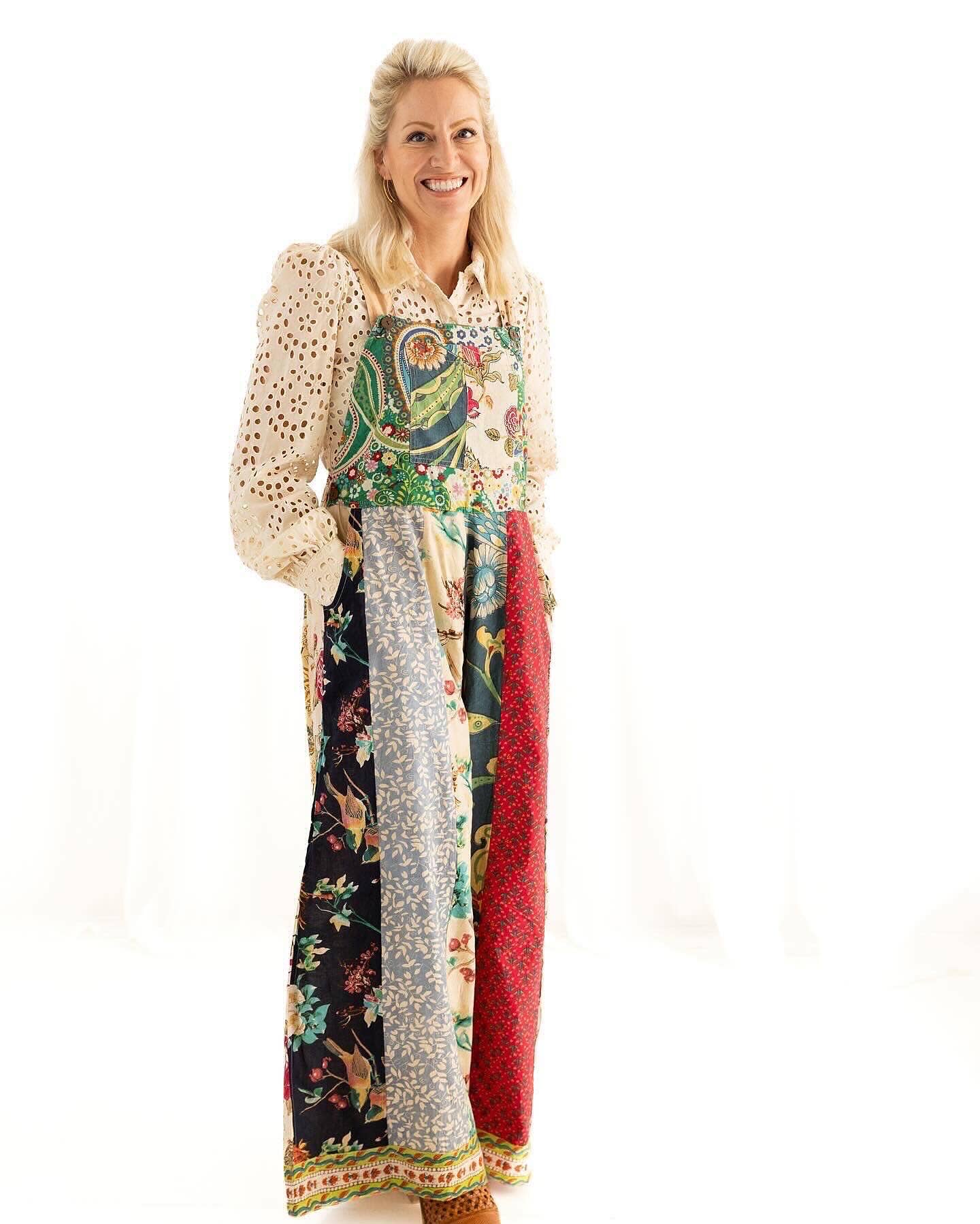 Botanical Motif Patchwork Printed Overalls