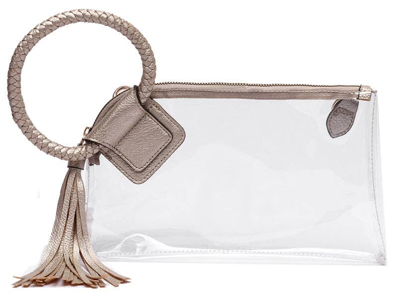 AD205T See Through Clear Cuff Handle Tassel Wristlet Crossbody