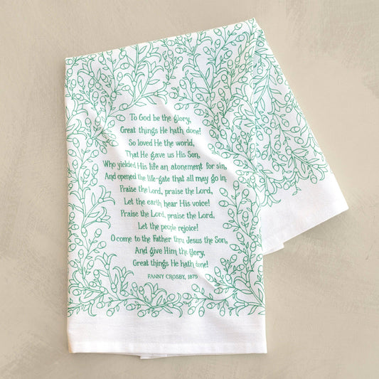 To God Be the Glory Hymn Tea Towel - Teal