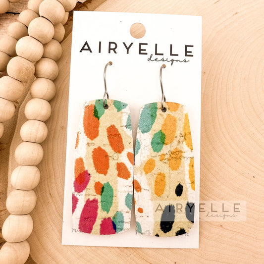 Abstract Paintbrush Cork + Leather Wide Bar Earrings