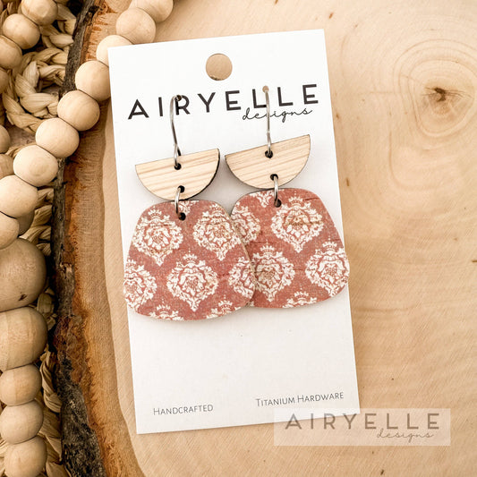 Savannah Lace Cork Leather + Wood Mini Trapezoid Earrings