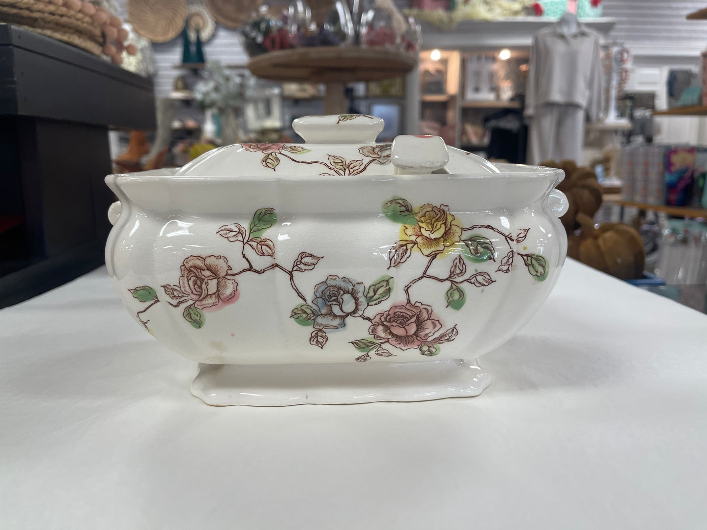 Transferware Tureen Covered Rose, Yellow/Pink Pattern TILSO Japan 53/211 Spoon