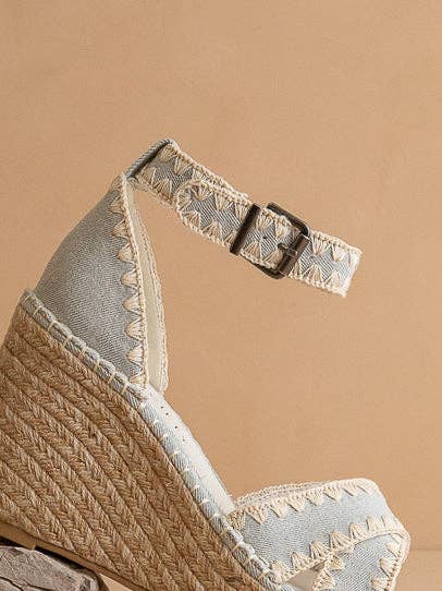 The Essie | Denim Espadrille Slide with Embroidered Straps