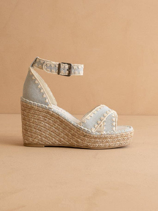 The Essie | Denim Espadrille Slide with Embroidered Straps