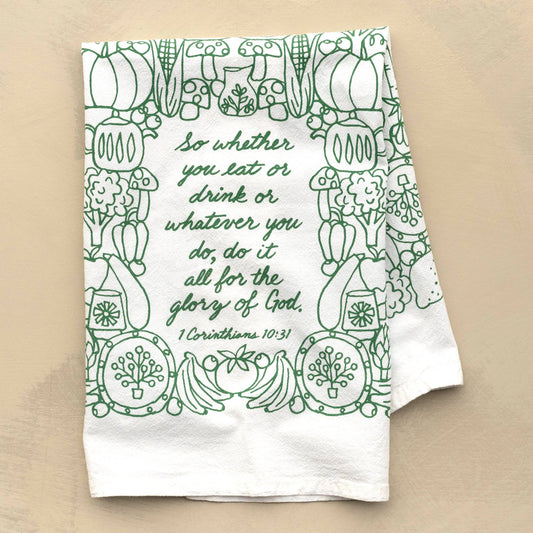 For the Glory of God Scripture Tea Towel — 1 Corinthians 10