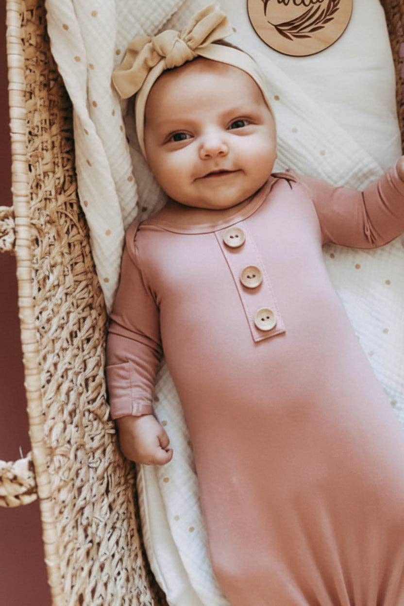 Bamboo Baby Knot Gown & Hat | Solid Mauve