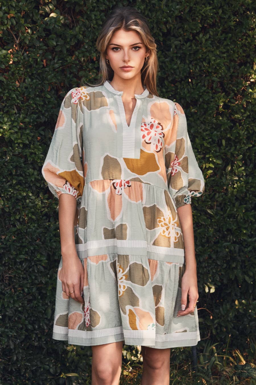 Abide Tiered Floral Printed Mini Dress (Small to Large)