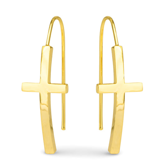 Gold Maria Polished Cross Drop Earrings