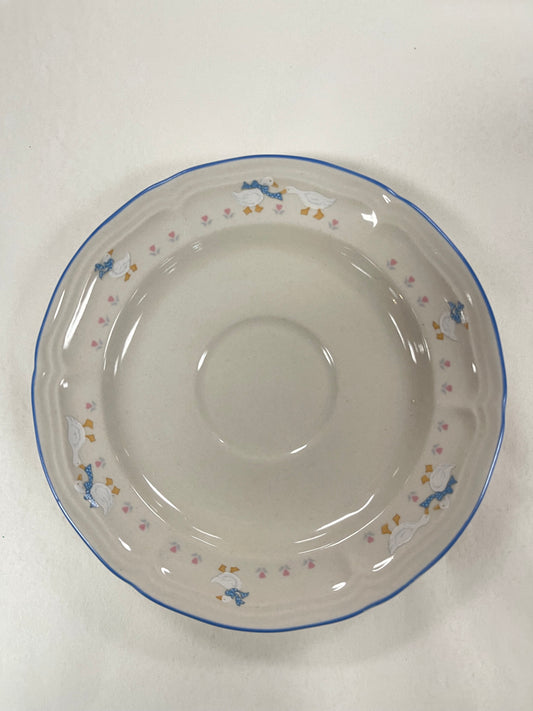 Aunt Rhody Saucer 3/4" Goose Brick Oven Round Stoneware Blue White