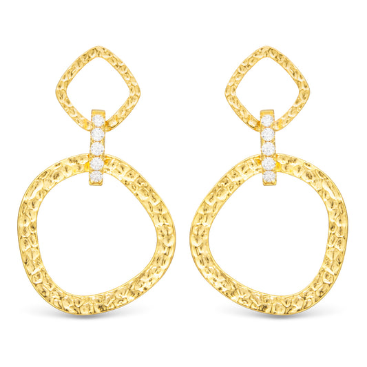 Gold Sydney Polised Hammered Drop with CZ Earrings