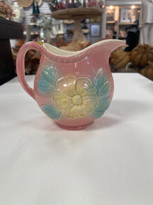 VTG Hull Pottery #52~2408 Pitcher Jug Pink Dogwood Pink Flower Made In USA 5.5"